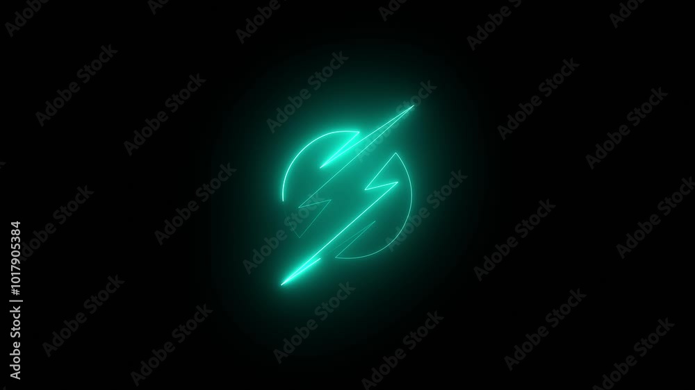 Neon Battery charging power symbol, lightning bolt sign in the circle. on a black background Neon Battery charging power symbol, lightning bolt sign in the circle. on a black background