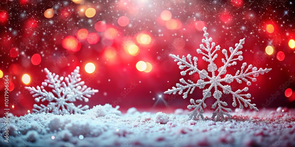 Celebrate the holidays with a striking red background, elegantly embellished with falling snow crystals, setting a joyful ambiance for merry
