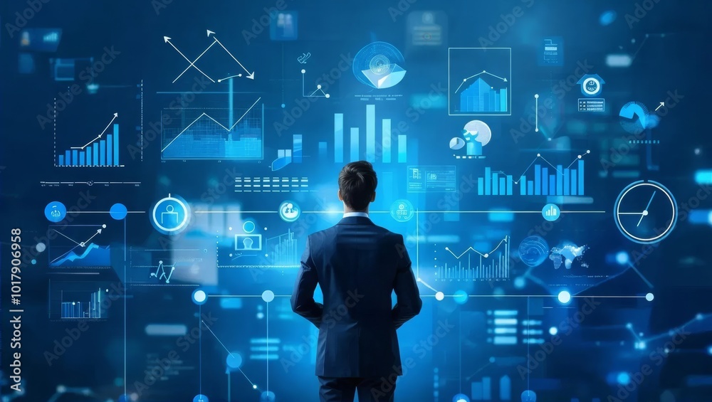 Businessman Analyzing Data Visualization Trends Businessman Analyzing Data Visualization Trends