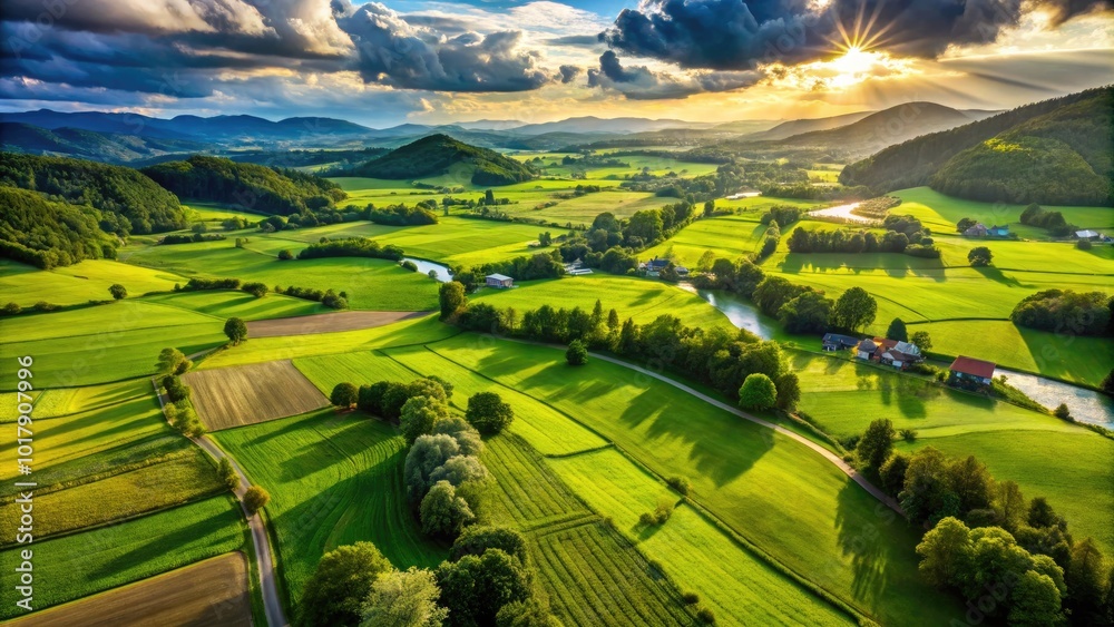 Fototapeta premium Lush green fields and vibrant landscapes showcasing the beauty of nature's perception and tranquility