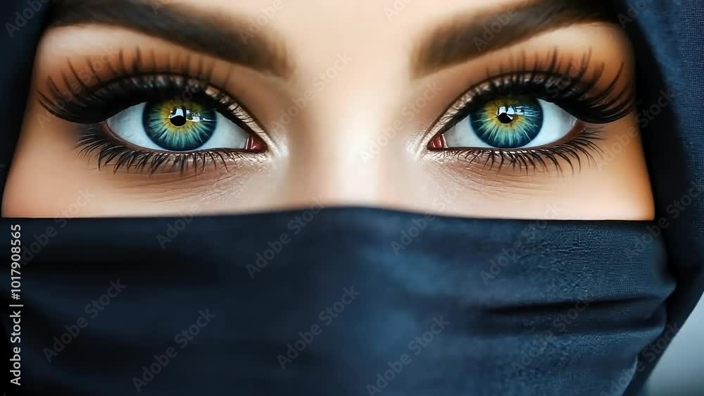 Mysterious woman with captivating eyes traditional headscarf Mysterious woman with captivating eyes traditional headscarf