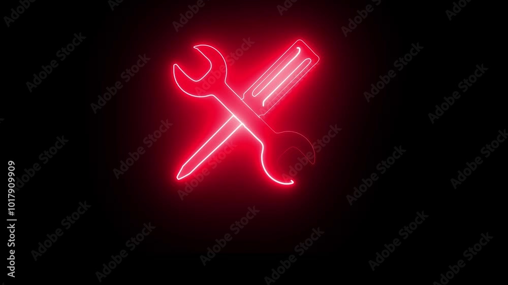abstract tools icon glowing animation on black background