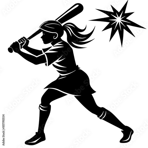 girl hit the baseball ball silhouette