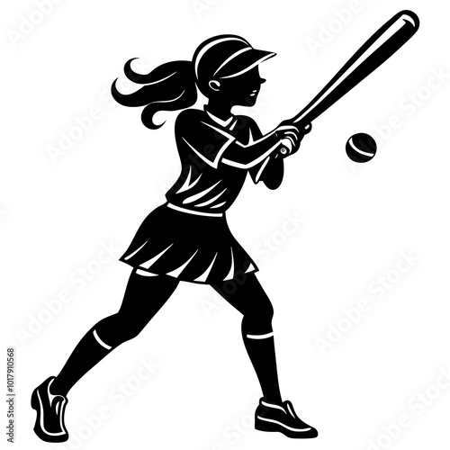 girl hit the baseball ball silhouette
