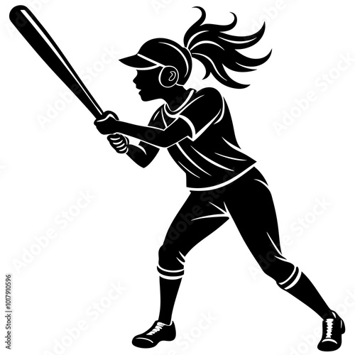 girl hit the baseball ball silhouette