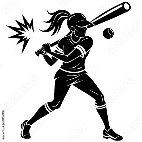 girl hit the baseball ball silhouette