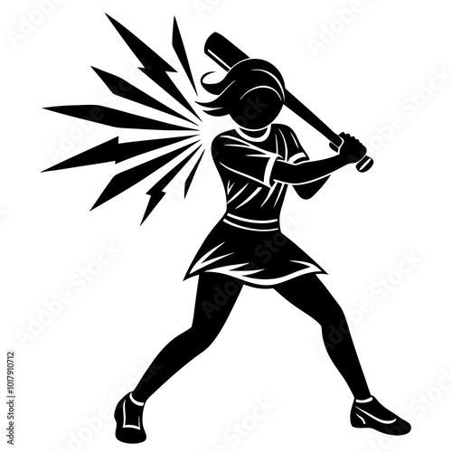 girl hit the baseball ball silhouette