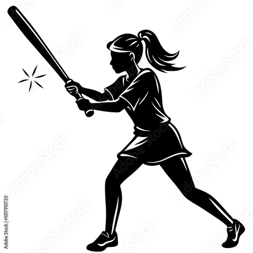 girl hit the baseball ball silhouette