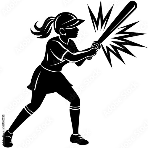 girl hit the baseball ball silhouette