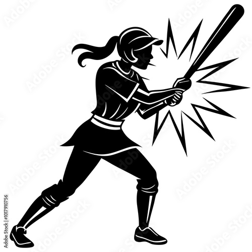 girl hit the baseball ball silhouette