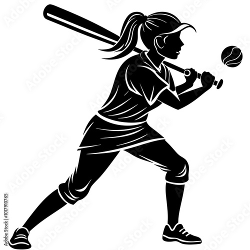 girl hit the baseball ball silhouette