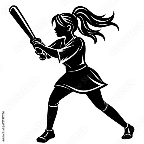 girl hit the baseball ball silhouette