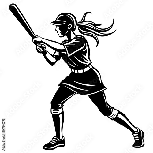 girl hit the baseball ball silhouette