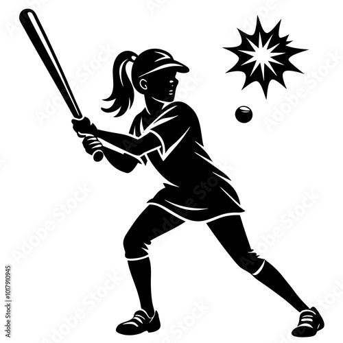 girl hit the baseball ball silhouette