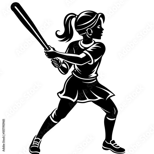girl hit the baseball ball silhouette