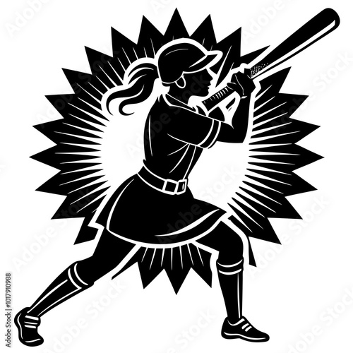 girl hit the baseball ball silhouette