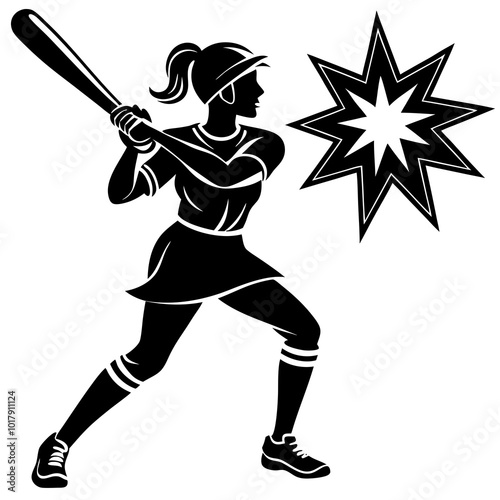 girl hit the baseball ball silhouette