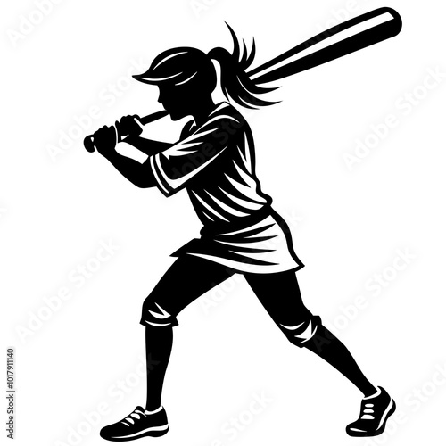girl hit the baseball ball silhouette