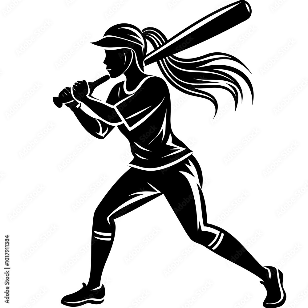 Fototapeta premium girl hit the baseball ball silhouette
