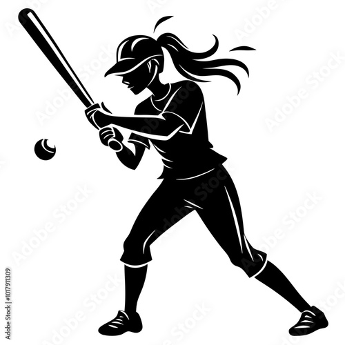 girl hit the baseball ball silhouette