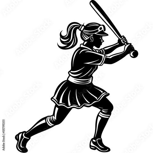 girl hit the baseball ball silhouette