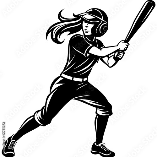 girl hit the baseball ball silhouette