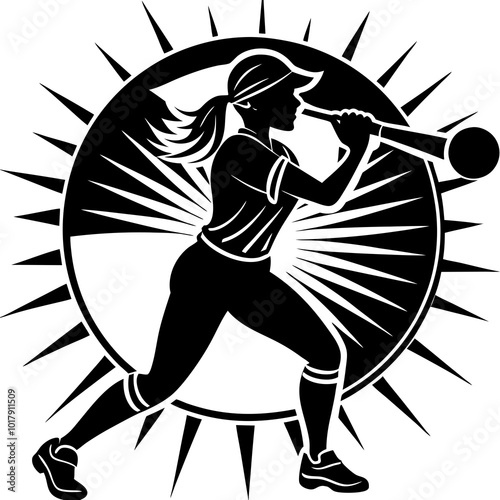girl hit the baseball ball silhouette