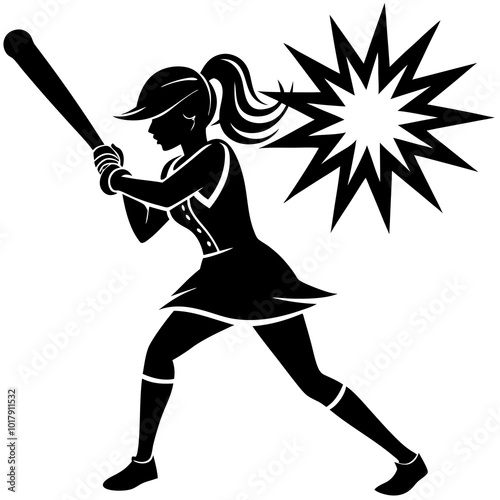 girl hit the baseball ball silhouette