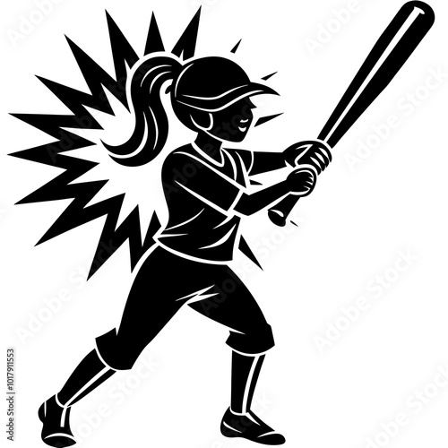 girl hit the baseball ball silhouette