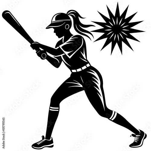 girl hit the baseball ball silhouette
