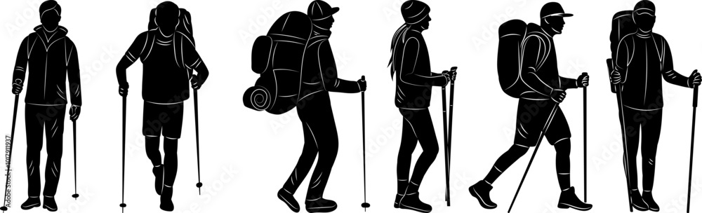 travelers silhouette on white background, vector travelers silhouette on white background, vector