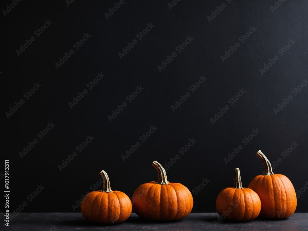 Four pumpkins arranged on a black surface Four pumpkins arranged on a black surface