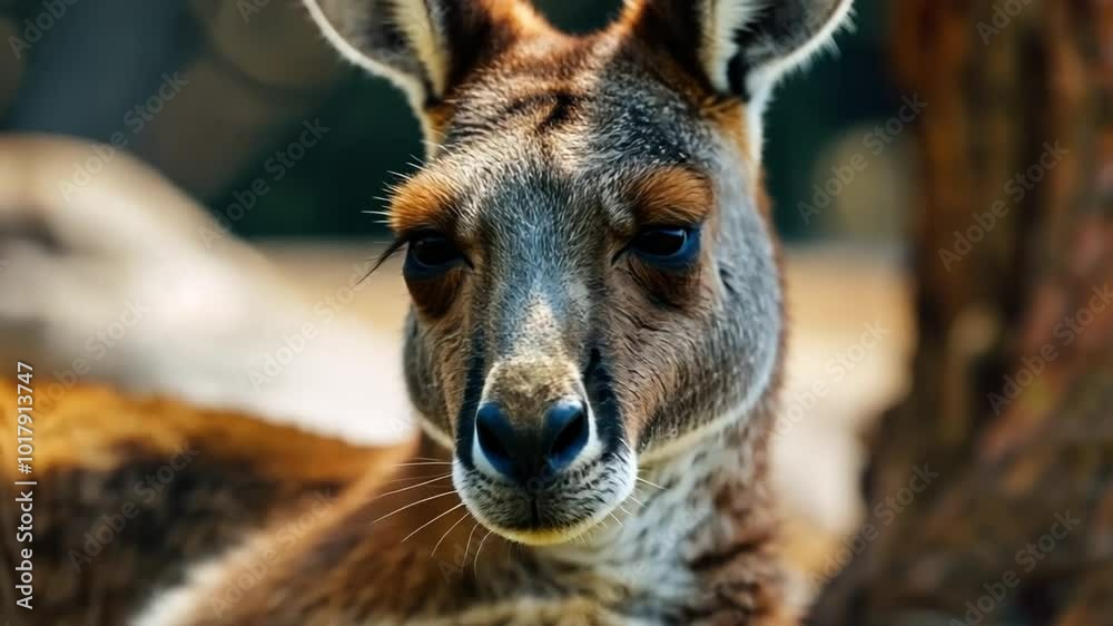 Animals with unique poses, a kangaroo leaning on its tail, looking relaxed Animals with unique poses, a kangaroo leaning on its tail, looking relaxed