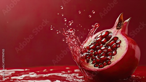 A Halved Pomegranate Creates a Splash of Red Juice photo