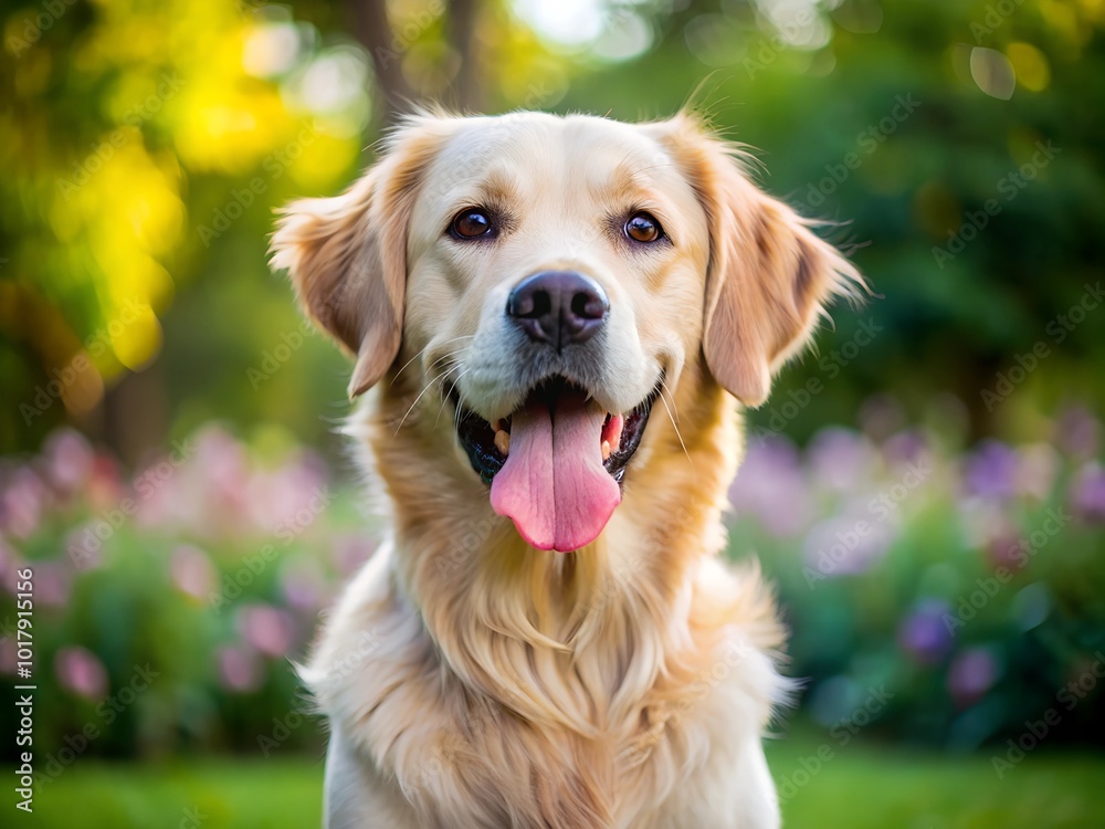 Satisfied joyful happy dog sitting with open mouth Satisfied joyful happy dog sitting with open mouth