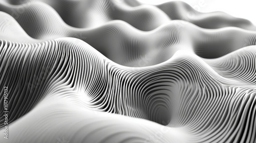 A mesmerizing display of abstract grayscale waves forms a soothing pattern, evoking a sense of calm and serenity through its fluid, undulating design. photo