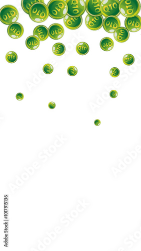 Vitamin Q10 round capsules scattered randomly.