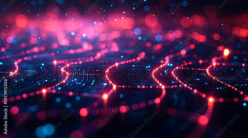 Abstract Digital Network with Red and Blue Lights Abstract Digital Network with Red and Blue Lights