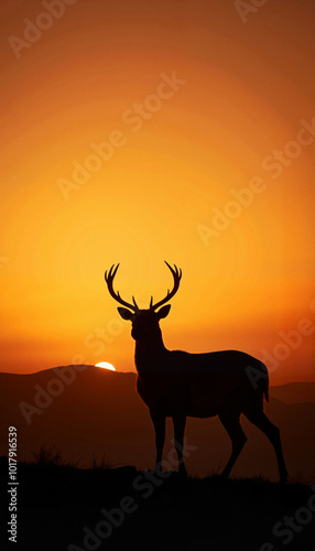 Silhouette of a deer against the sunset