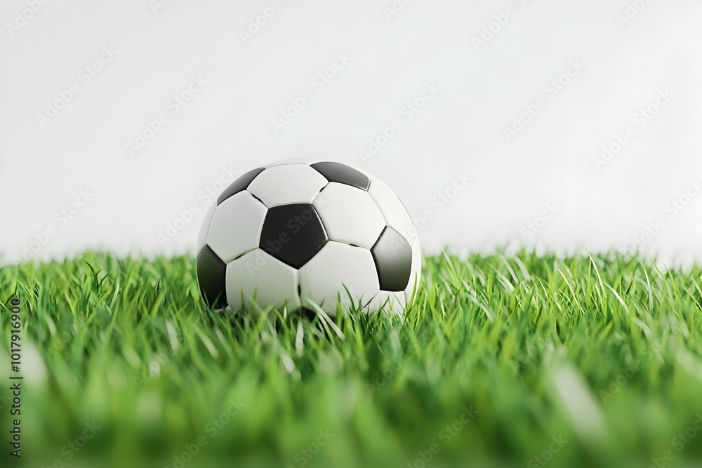 Fototapeta premium Soccer Ball on Vibrant Green Grass Field with White Background