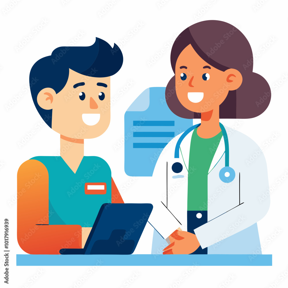 doctor and patient in consultation vector doctor and patient in consultation vector