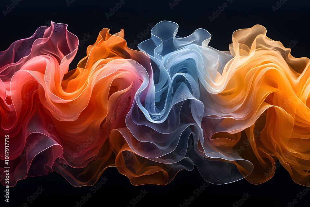 Obraz premium Abstract Fluid Art: Vibrant Waves of Colorful Fabric-Like Swirls for Creative Design