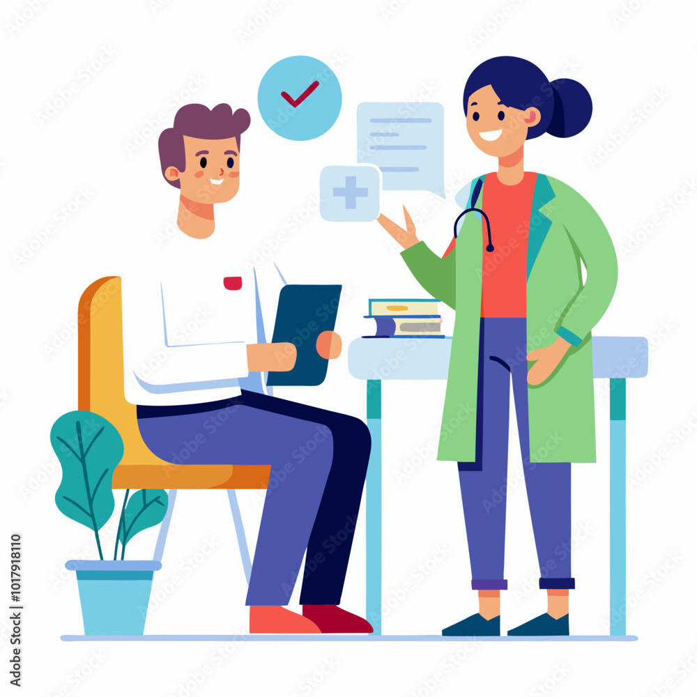 doctor and patient in consultation vector doctor and patient in consultation vector