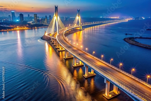 A stunning night view of the Bandra Worli Sea Link in Mumbai, India photo