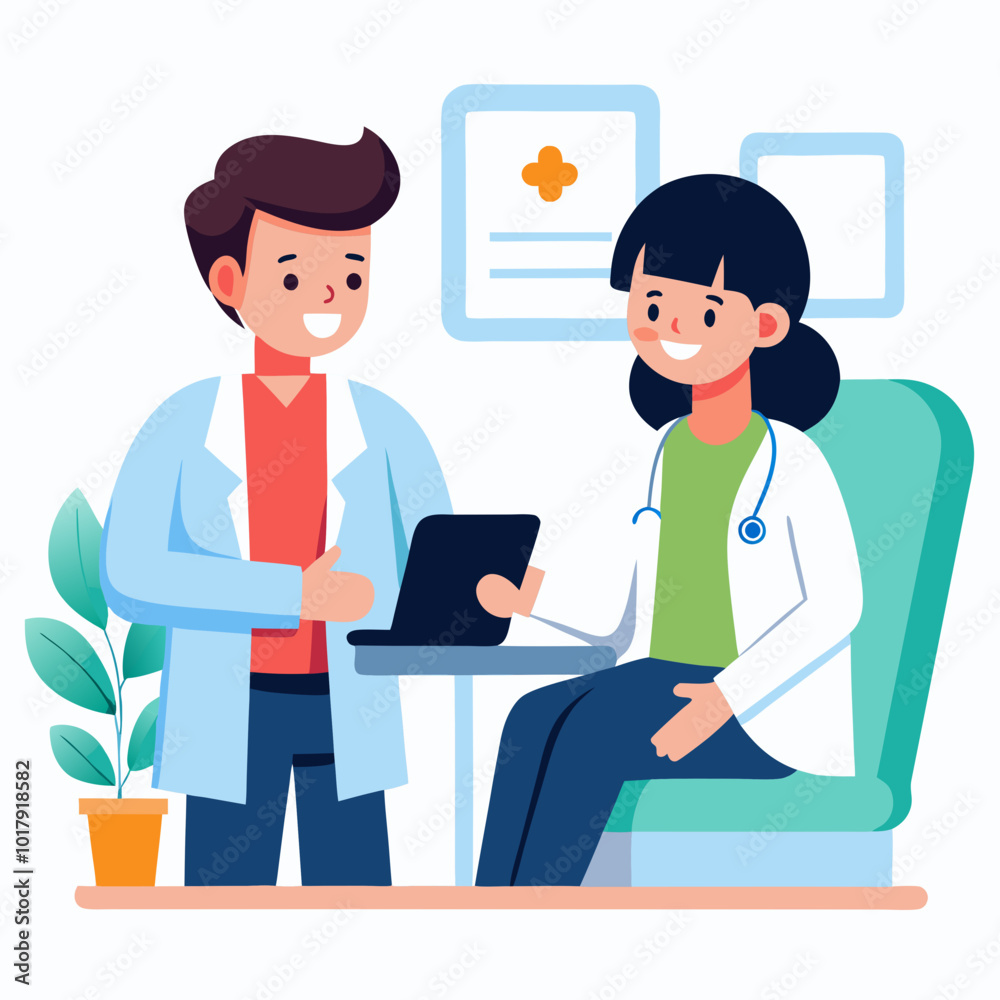 doctor and patient in consultation vector doctor and patient in consultation vector