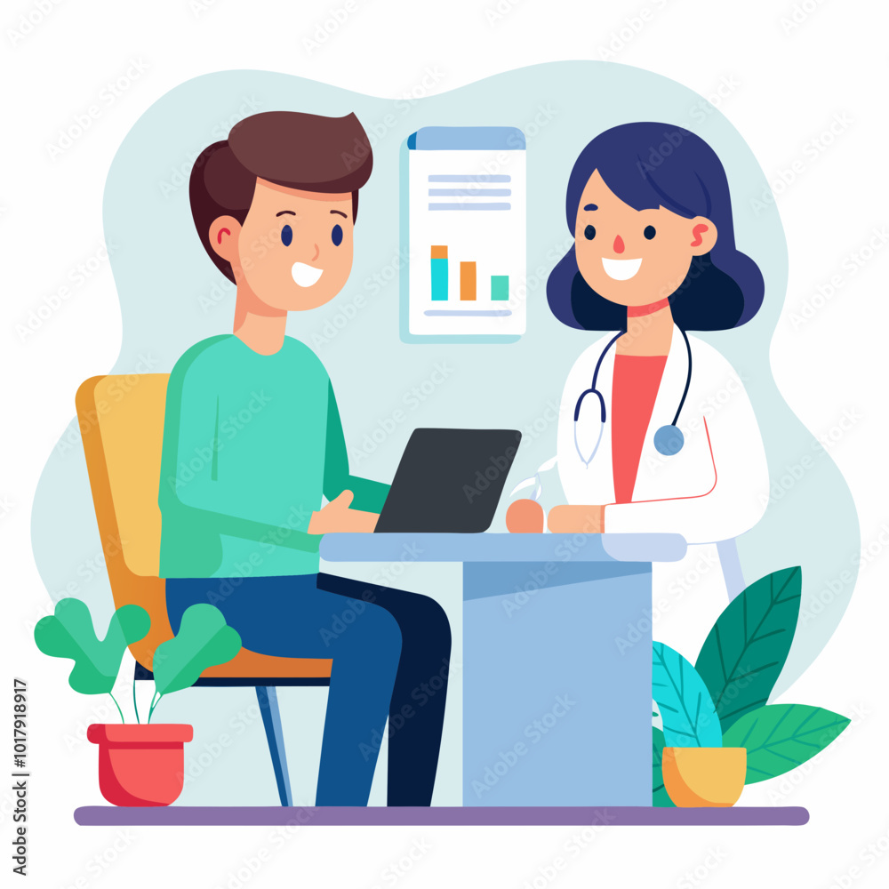 doctor and patient in consultation vector doctor and patient in consultation vector