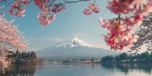 Mount Fuji's Majestic Presence Amidst Cherry Blossoms in Bloom