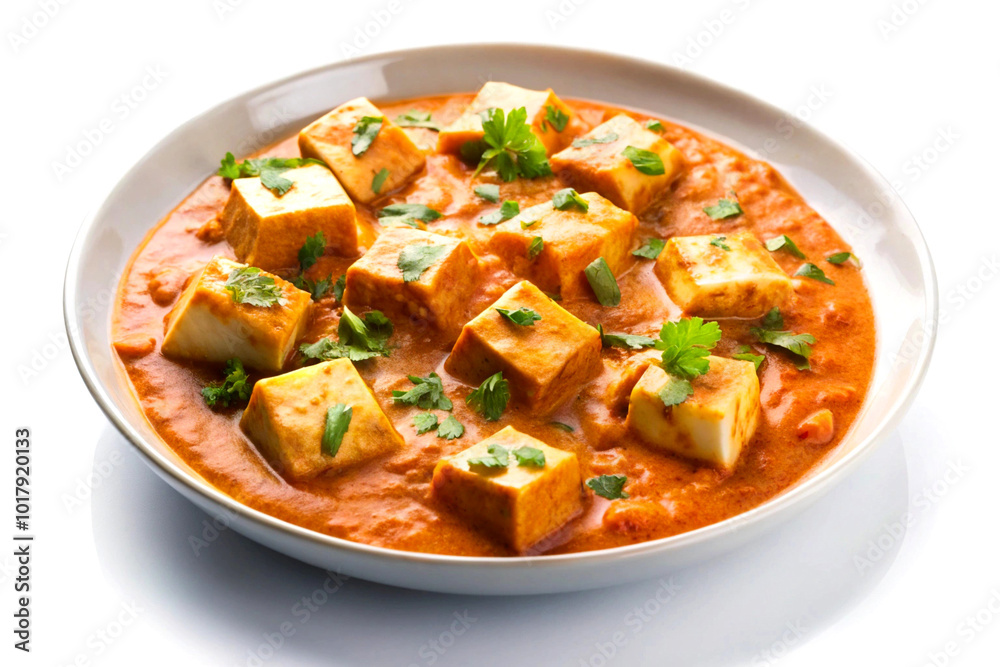 Delicious masala shahi paneer, over white background Delicious masala shahi paneer, over white background