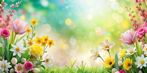 A vibrant abstract background of spring flowers from an aerial view
