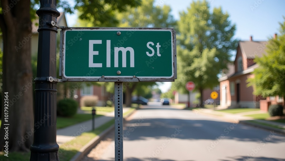 Elm Street sign on sunny urban street Elm Street sign on sunny urban street